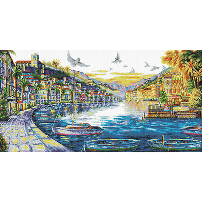 Seaside City - 14CT Stamped Cross Stitch 104*57CM(Joy Sunday)