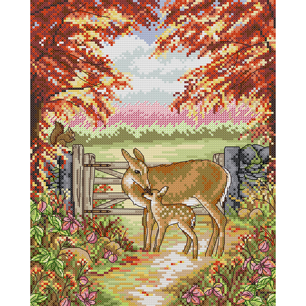 Fawn And Mother - 14CT Stamped Cross Stitch 27*3CM(Joy Sunday)