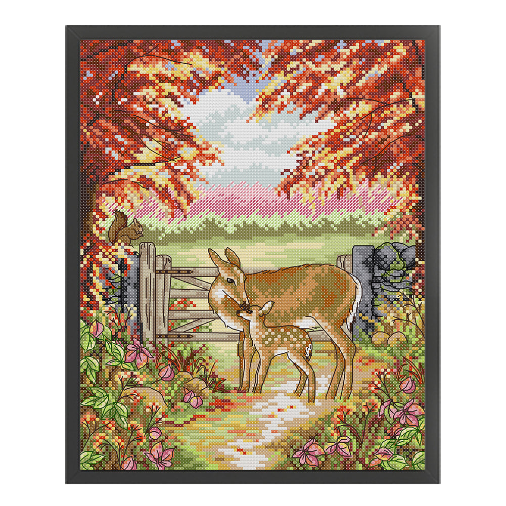 Fawn And Mother - 14CT Stamped Cross Stitch 27*3CM(Joy Sunday)