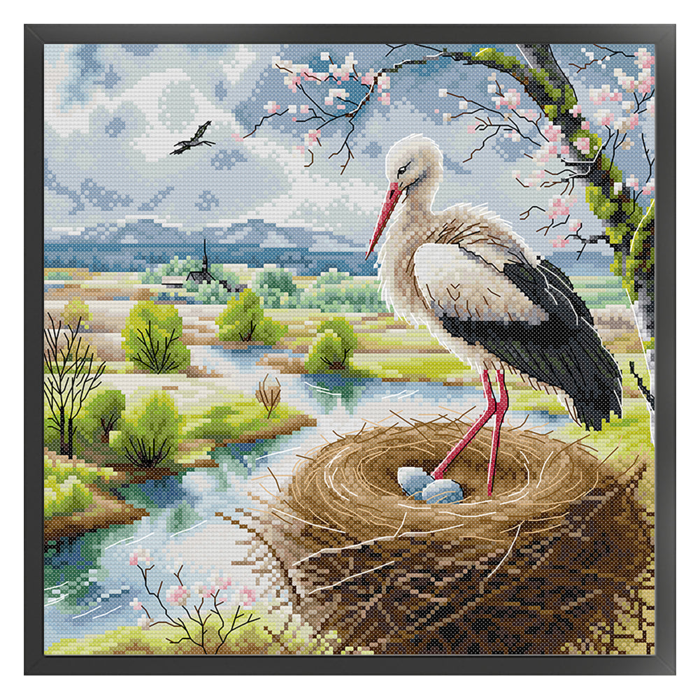Happy Cranes - 14CT Stamped Cross Stitch 34*34CM(Joy Sunday)