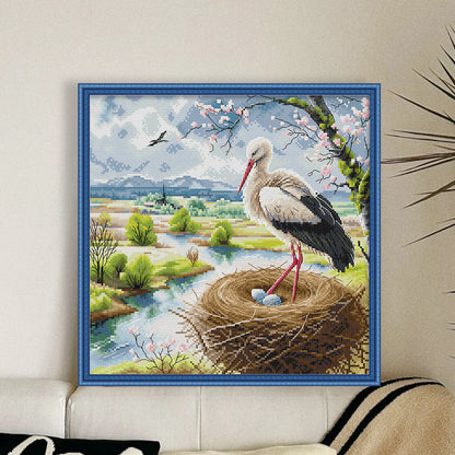 Happy Cranes - 14CT Stamped Cross Stitch 34*34CM(Joy Sunday)