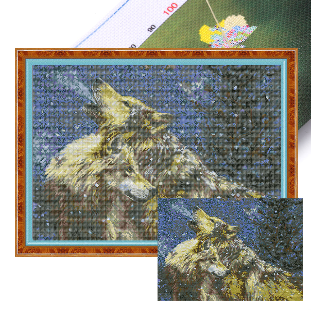Wolf Howling In The Snow - 14CT Stamped Cross Stitch 56*42CM(Joy Sunday)