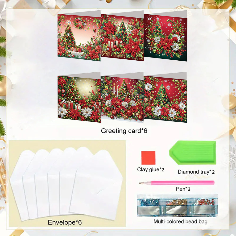 6PCS DIY Diamond Art Greeting Cards Xmas Designs for Festivals and Celebrations