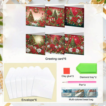 6PCS DIY Diamond Art Greeting Cards Xmas Designs for Festivals and Celebrations
