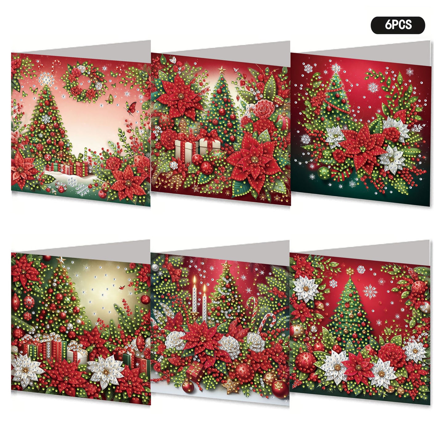 6PCS DIY Diamond Art Greeting Cards Xmas Designs for Festivals and Celebrations