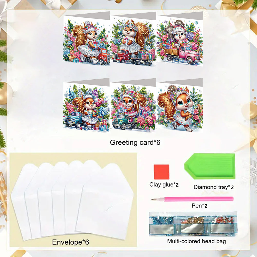 6PCS DIY Diamond Art Greeting Cards Xmas Designs for Festivals and Celebrations