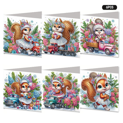 6PCS DIY Diamond Art Greeting Cards Xmas Designs for Festivals and Celebrations