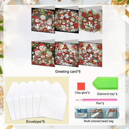 6PCS DIY Diamond Art Greeting Cards Xmas Designs for Festivals and Celebrations