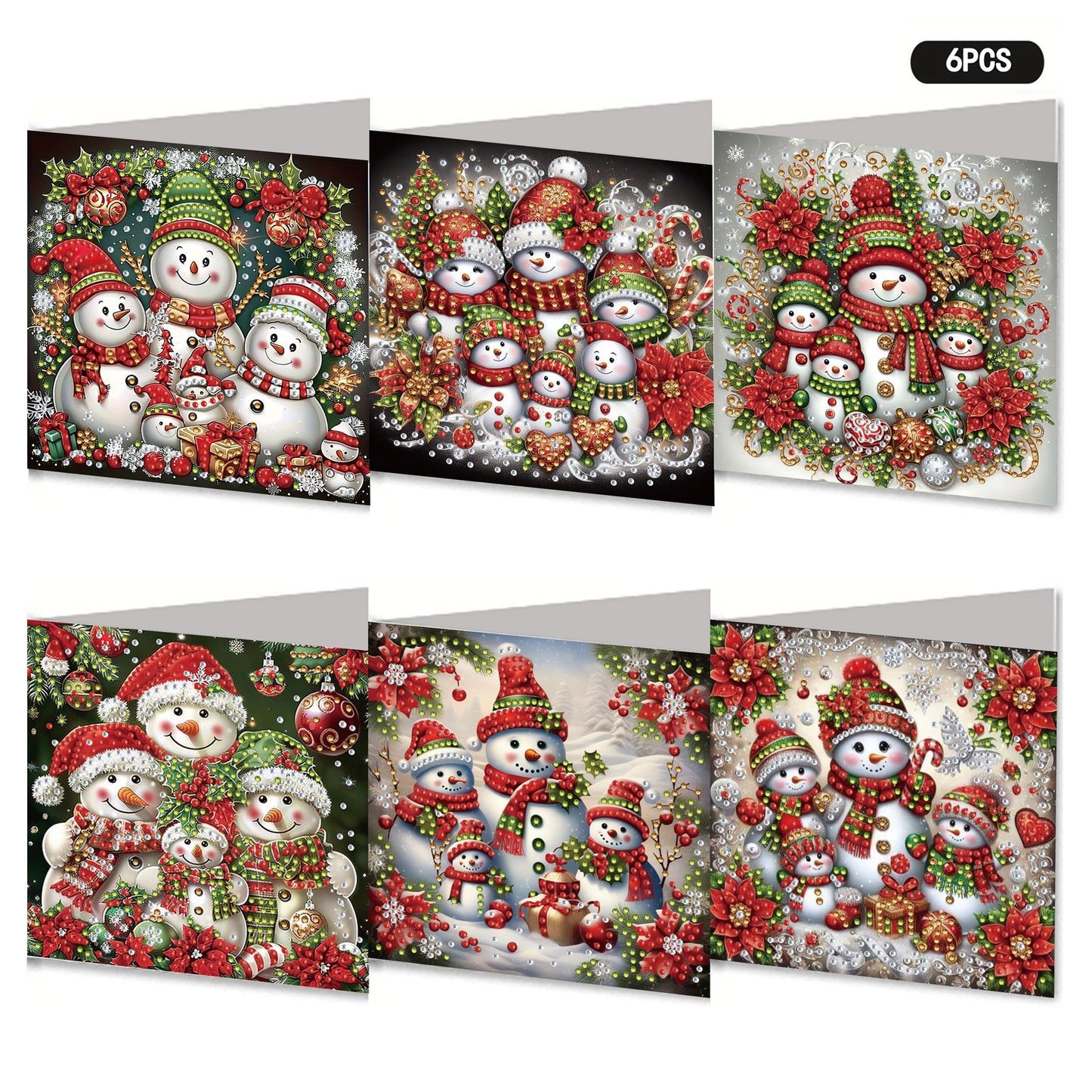 6PCS DIY Diamond Art Greeting Cards Xmas Designs for Festivals and Celebrations