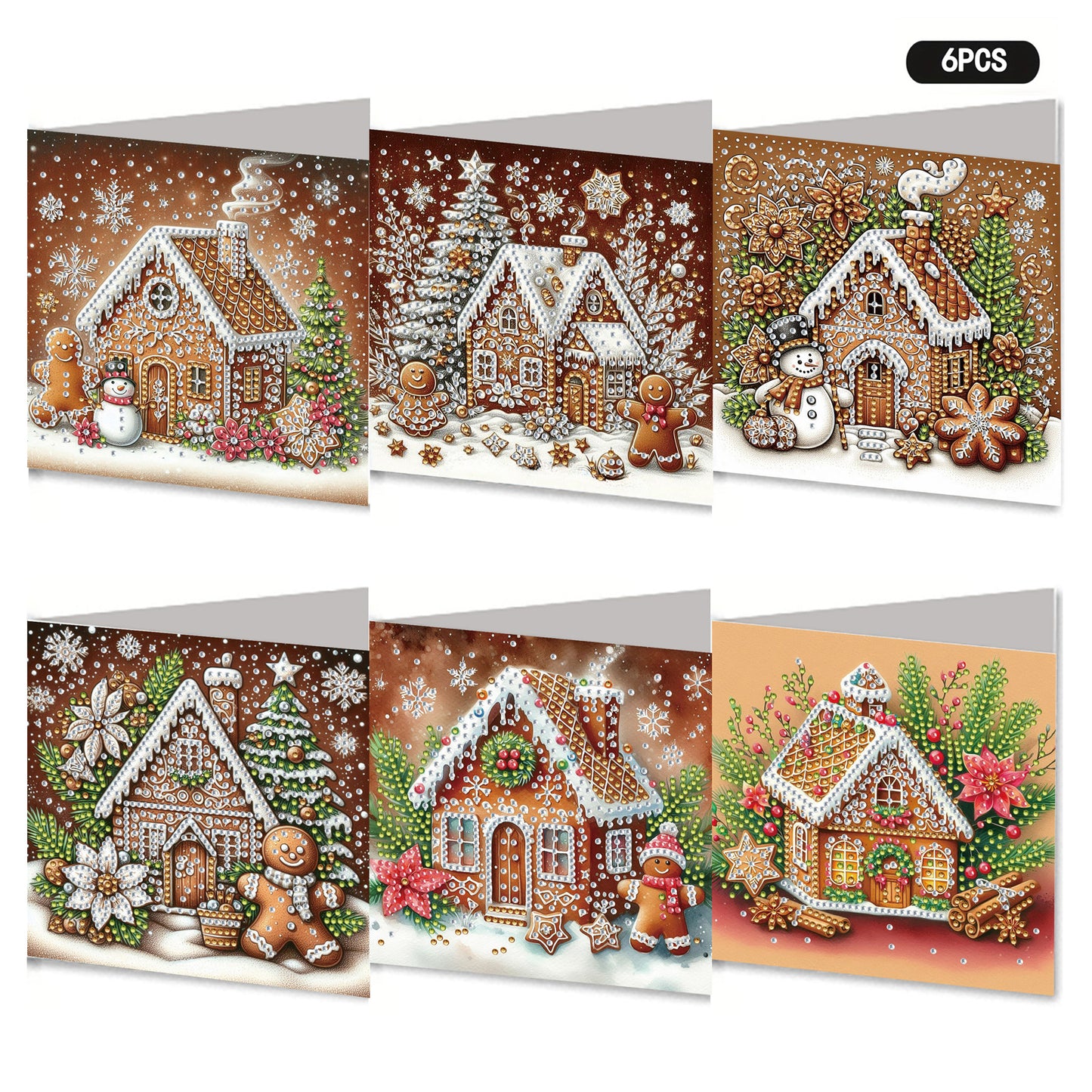 6PCS DIY Diamond Art Greeting Cards Xmas Designs for Festivals and Celebrations