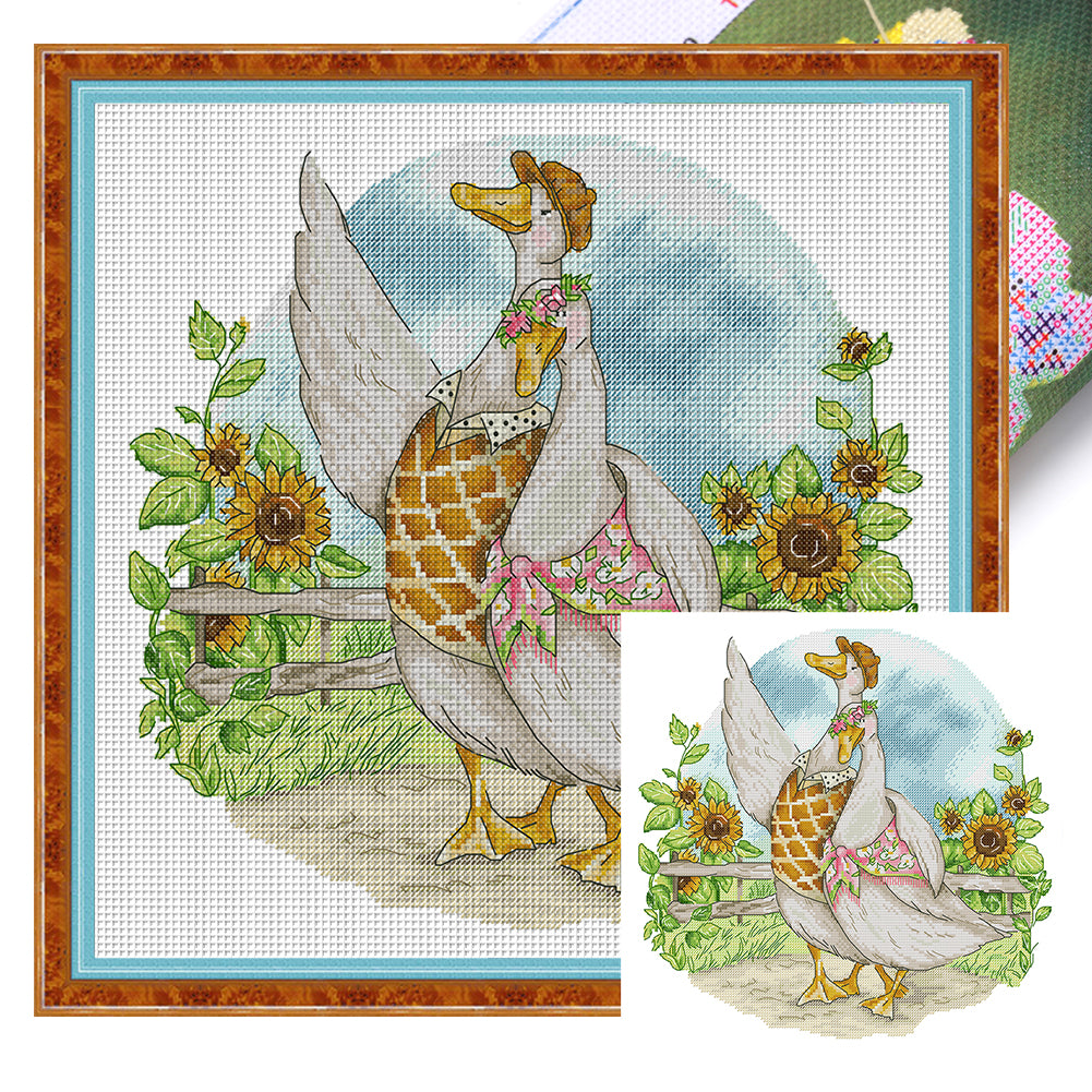 Duck Couple In Honeymoon - 14CT Stamped Cross Stitch 38*36CM(Joy Sunday)