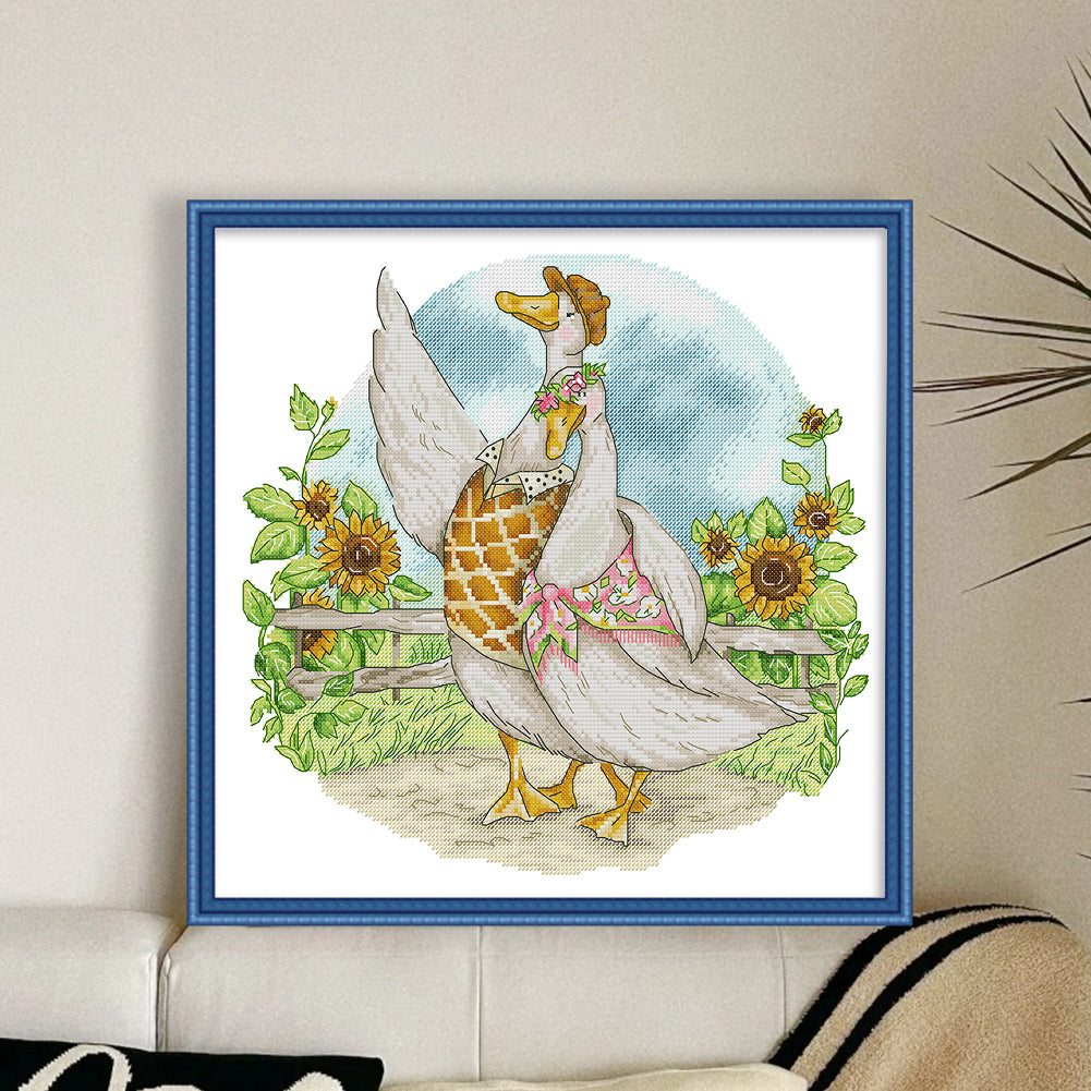Duck Couple In Honeymoon - 14CT Stamped Cross Stitch 38*36CM(Joy Sunday)