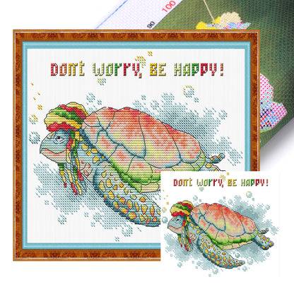 Happy Turtle - 14CT Stamped Cross Stitch 23*19CM(Joy Sunday)