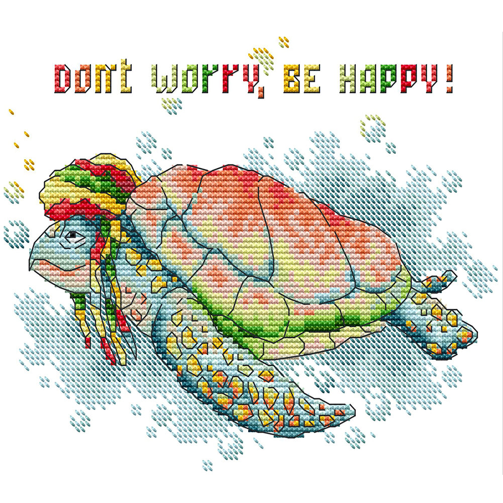 Happy Turtle - 14CT Stamped Cross Stitch 23*19CM(Joy Sunday)