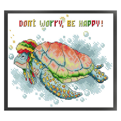 Happy Turtle - 14CT Stamped Cross Stitch 23*19CM(Joy Sunday)
