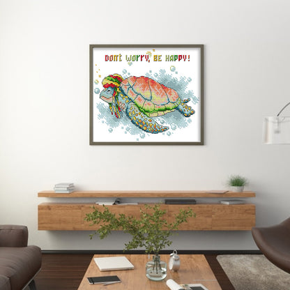 Happy Turtle - 14CT Stamped Cross Stitch 23*19CM(Joy Sunday)