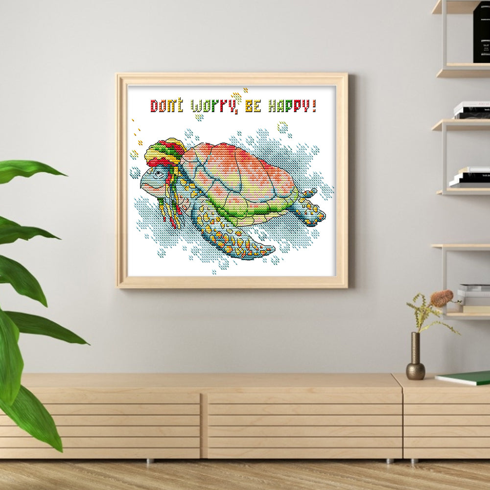 Happy Turtle - 14CT Stamped Cross Stitch 23*19CM(Joy Sunday)