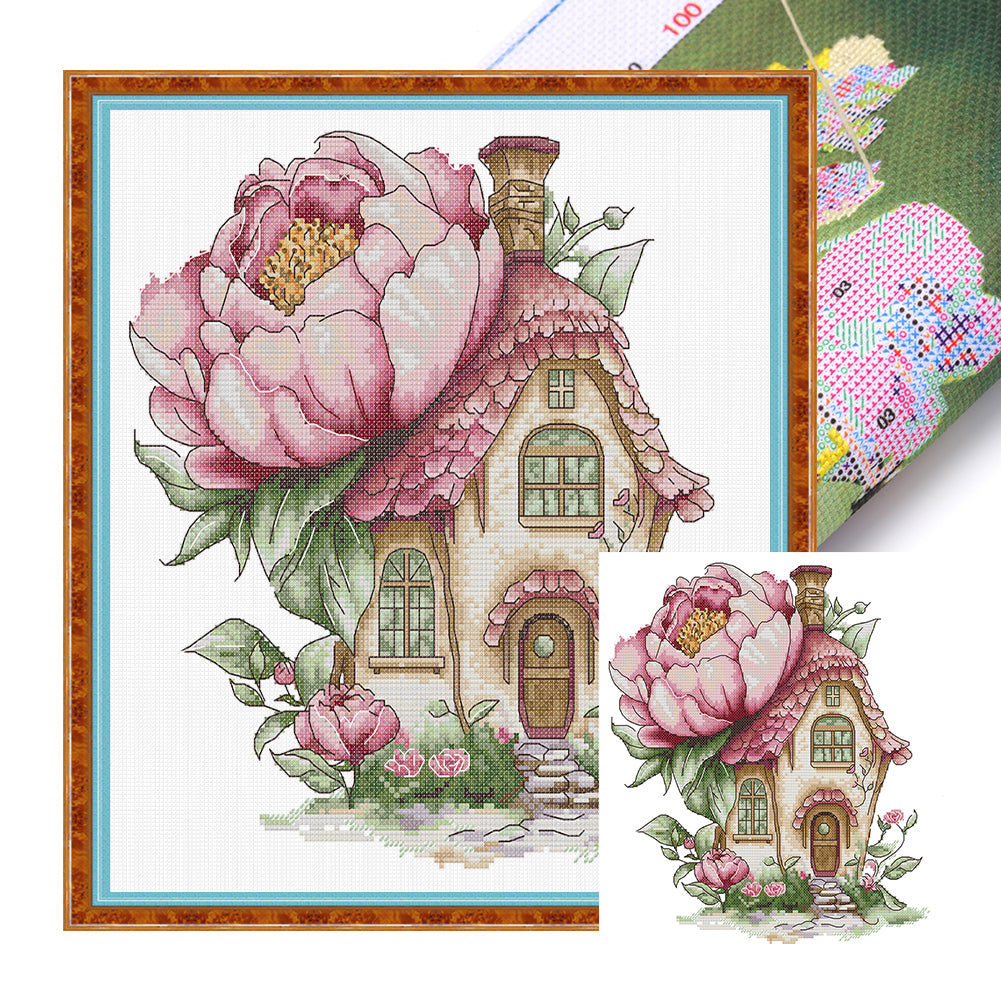 Peony Cottage - 14CT Stamped Cross Stitch 31*33CM(Joy Sunday)