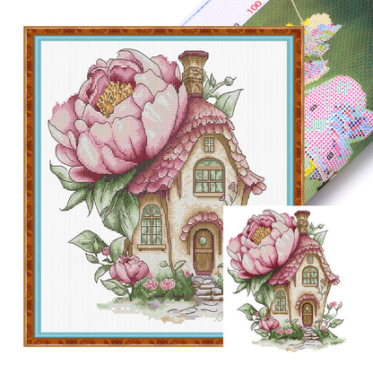 Peony Cottage - 14CT Stamped Cross Stitch 31*33CM(Joy Sunday)