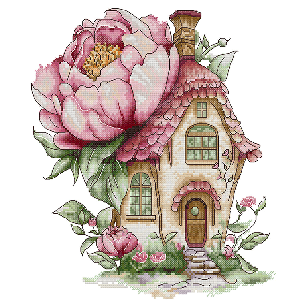 Peony Cottage - 14CT Stamped Cross Stitch 31*33CM(Joy Sunday)