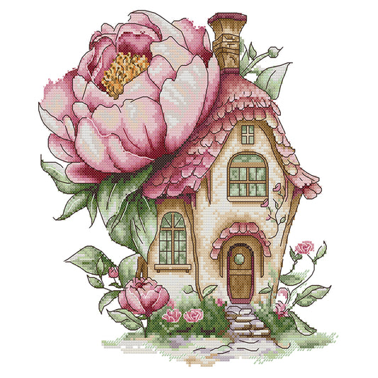 Peony Cottage - 14CT Stamped Cross Stitch 31*33CM(Joy Sunday)