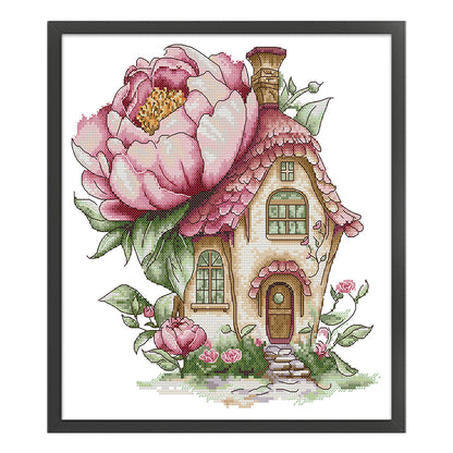 Peony Cottage - 14CT Stamped Cross Stitch 31*33CM(Joy Sunday)