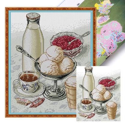 Cherry Ice Cream - 14CT Stamped Cross Stitch 32*39CM(Joy Sunday)