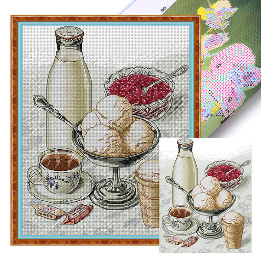 Cherry Ice Cream - 14CT Stamped Cross Stitch 32*39CM(Joy Sunday)