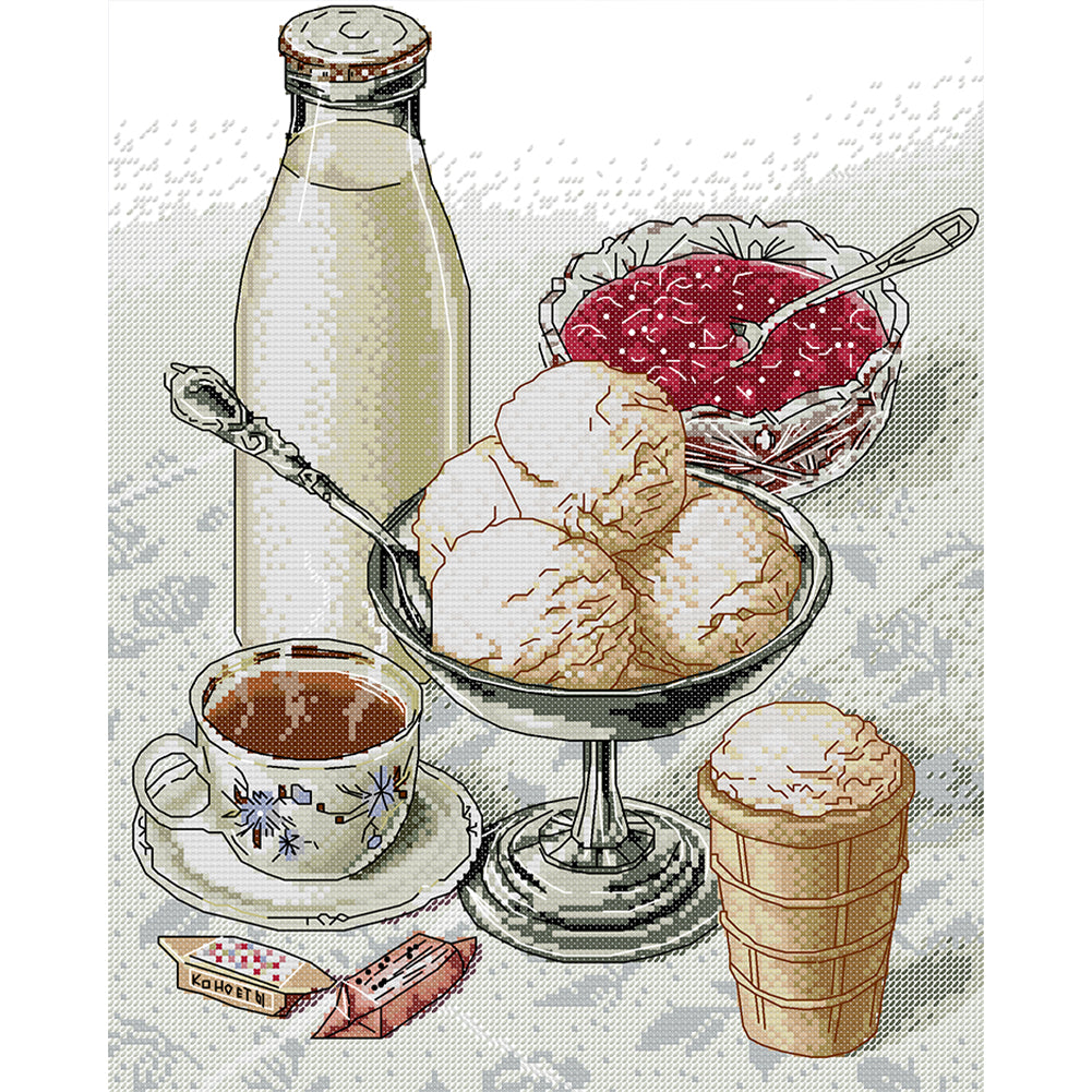 Cherry Ice Cream - 14CT Stamped Cross Stitch 32*39CM(Joy Sunday)