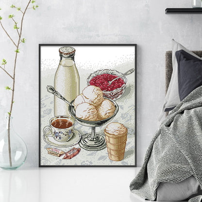 Cherry Ice Cream - 14CT Stamped Cross Stitch 32*39CM(Joy Sunday)