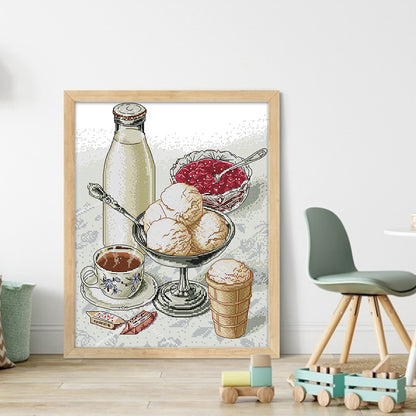 Cherry Ice Cream - 14CT Stamped Cross Stitch 32*39CM(Joy Sunday)
