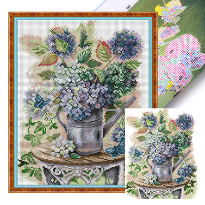 Hydrangea And Butterfly - 14CT Stamped Cross Stitch 35*42CM(Joy Sunday)