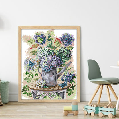 Hydrangea And Butterfly - 14CT Stamped Cross Stitch 35*42CM(Joy Sunday)