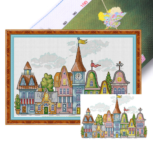 Colorful House - 14CT Stamped Cross Stitch 38*27CM(Joy Sunday)