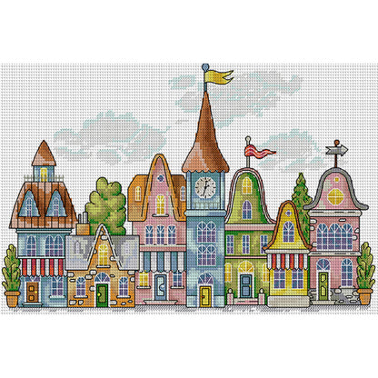 Colorful House - 14CT Stamped Cross Stitch 38*27CM(Joy Sunday)
