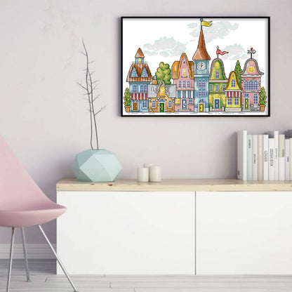 Colorful House - 14CT Stamped Cross Stitch 38*27CM(Joy Sunday)