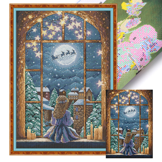 Christmas Night-Girl - 14CT Stamped Cross Stitch 37*53CM(Joy Sunday)