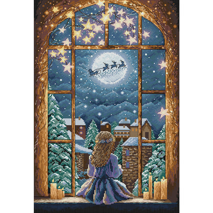 Christmas Night-Girl - 14CT Stamped Cross Stitch 37*53CM(Joy Sunday)