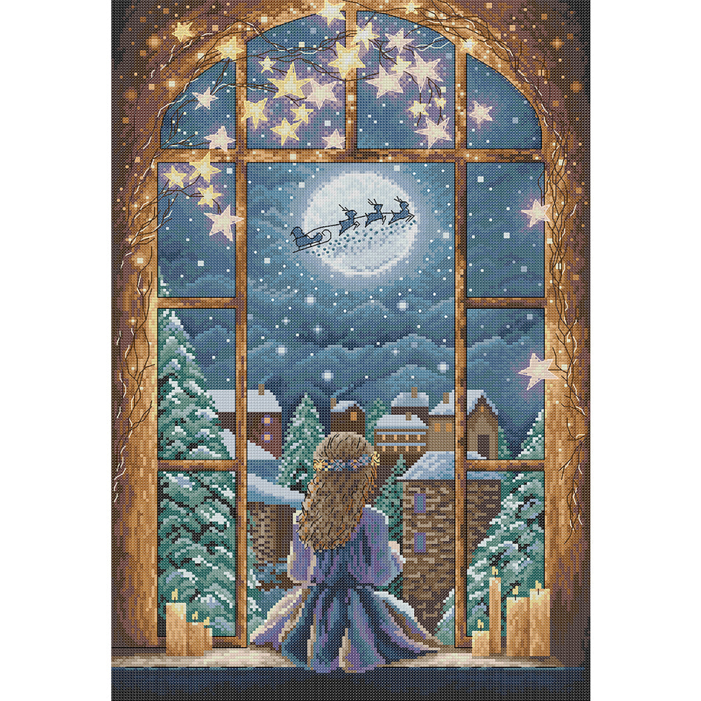 Christmas Night-Girl - 14CT Stamped Cross Stitch 37*53CM(Joy Sunday)