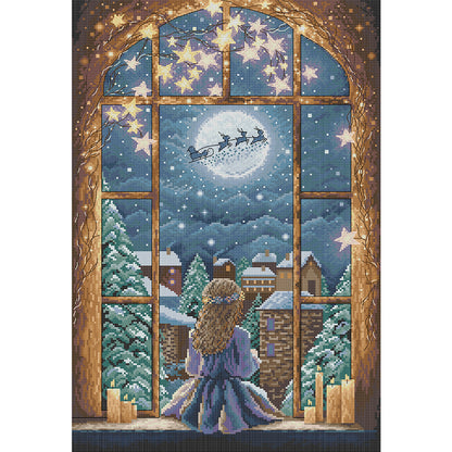Christmas Night-Girl - 14CT Stamped Cross Stitch 37*53CM(Joy Sunday)