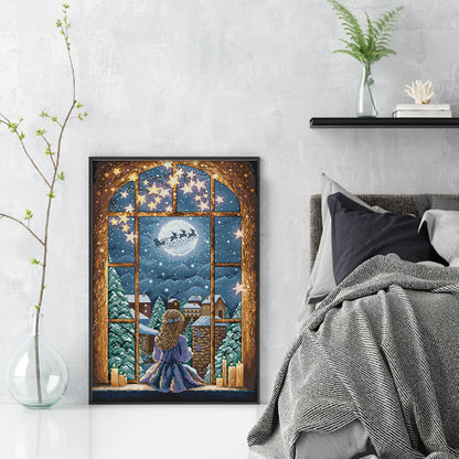 Christmas Night-Girl - 14CT Stamped Cross Stitch 37*53CM(Joy Sunday)