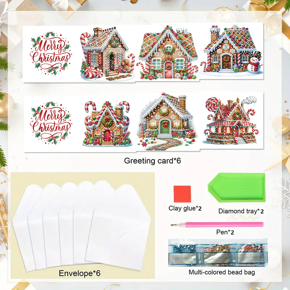 6PCS DIY Diamond Art Greeting Cards Xmas Pattern Congratulations Cards & Gifts