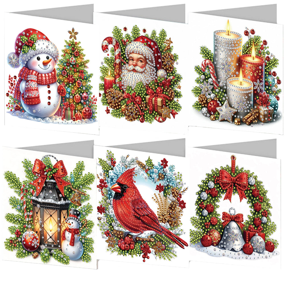6PCS DIY Diamond Art Greeting Cards Xmas Pattern Congratulations Cards & Gifts