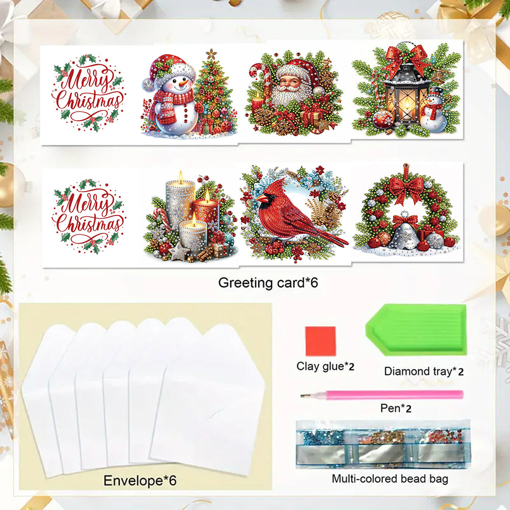 6PCS DIY Diamond Art Greeting Cards Xmas Pattern Congratulations Cards & Gifts