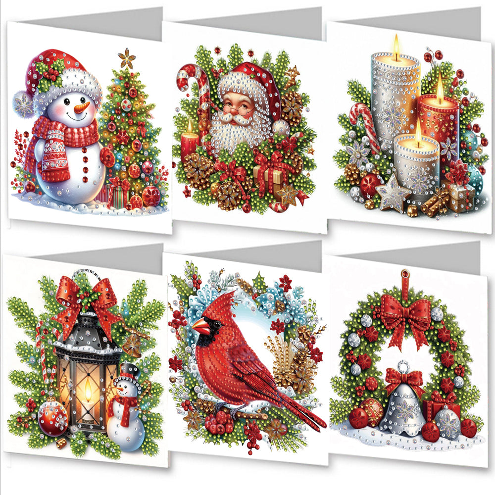 6PCS DIY Diamond Art Greeting Cards Xmas Pattern Congratulations Cards & Gifts