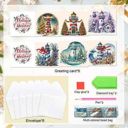 6PCS DIY Diamond Art Greeting Cards Xmas Pattern Congratulations Cards & Gifts