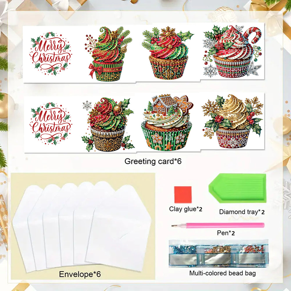 6PCS DIY Diamond Art Greeting Cards Xmas Pattern Congratulations Cards & Gifts
