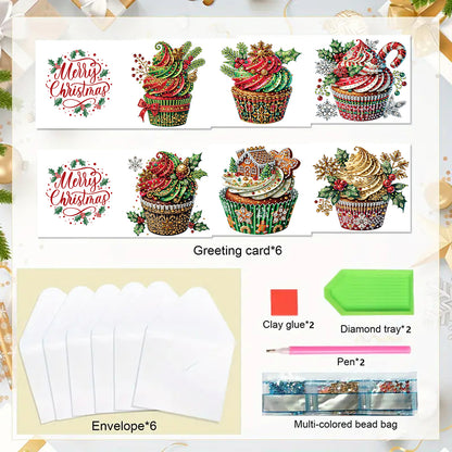 6PCS DIY Diamond Art Greeting Cards Xmas Pattern Congratulations Cards & Gifts