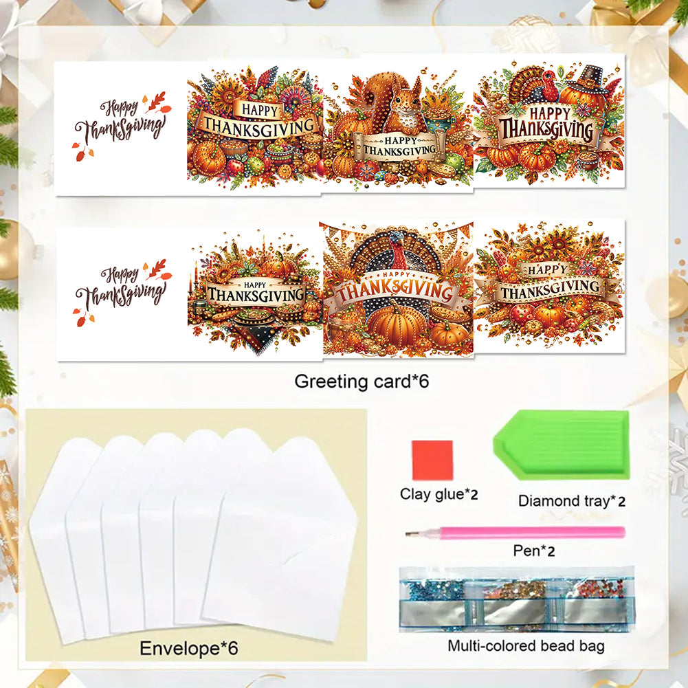 6PCS DIY Diamond Art Greeting Cards Xmas Pattern Congratulations Cards & Gifts