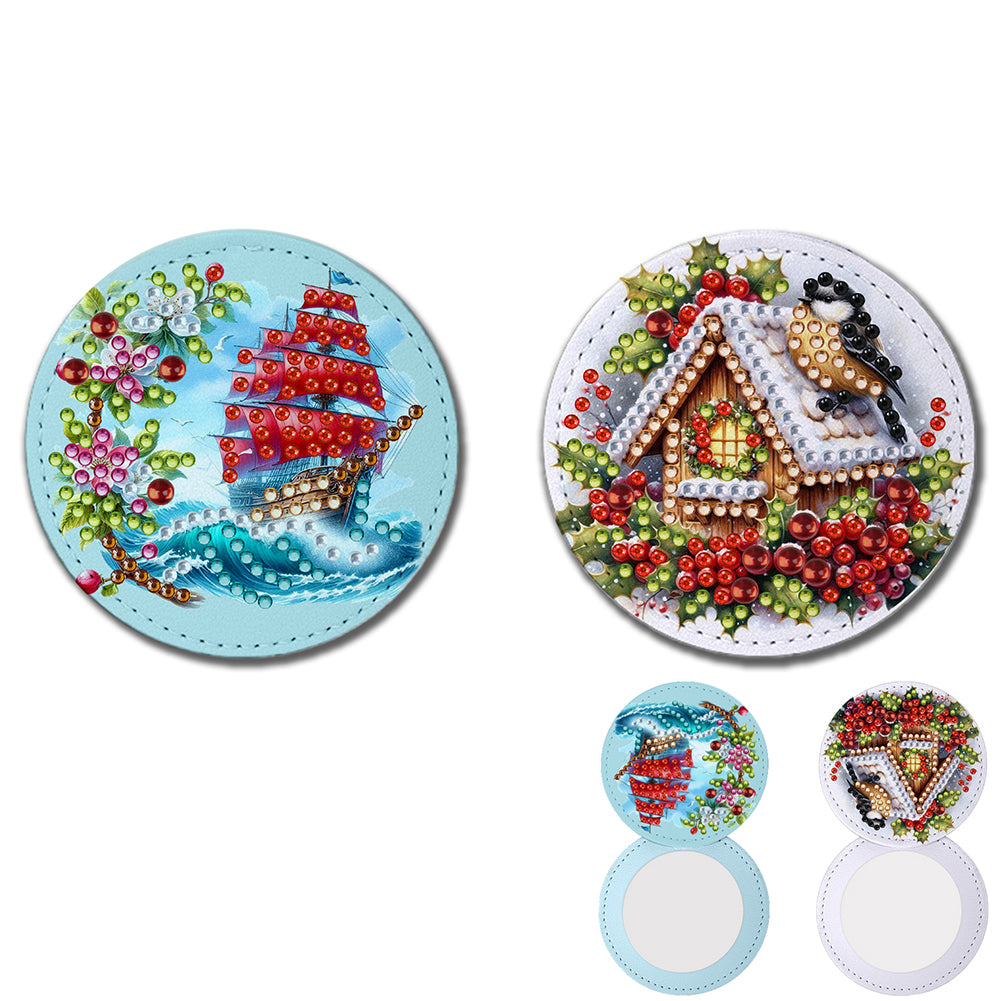 DIY Diamond Art Portable Cosmetic Mirror Diamond Painting Crafts for Home Office